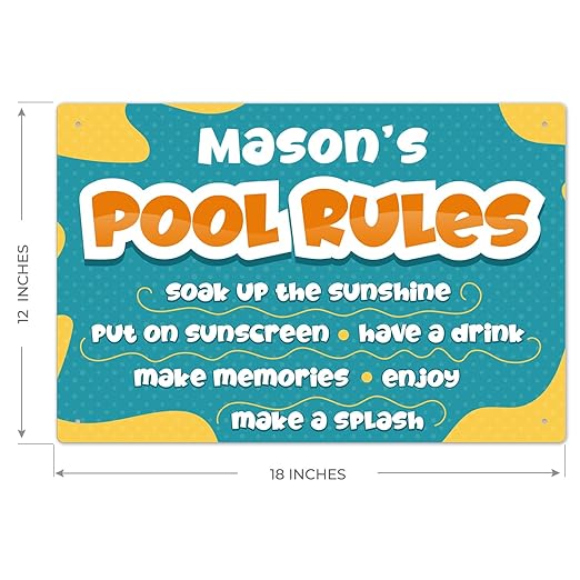 Custom Pool Sign, Pool Rules Soak Up The Sunshine for Pool Décor Sign, 12x18 Inches, Rust Free .063 Aluminum, Fade Resistant, Made in USA by Sigo Signs