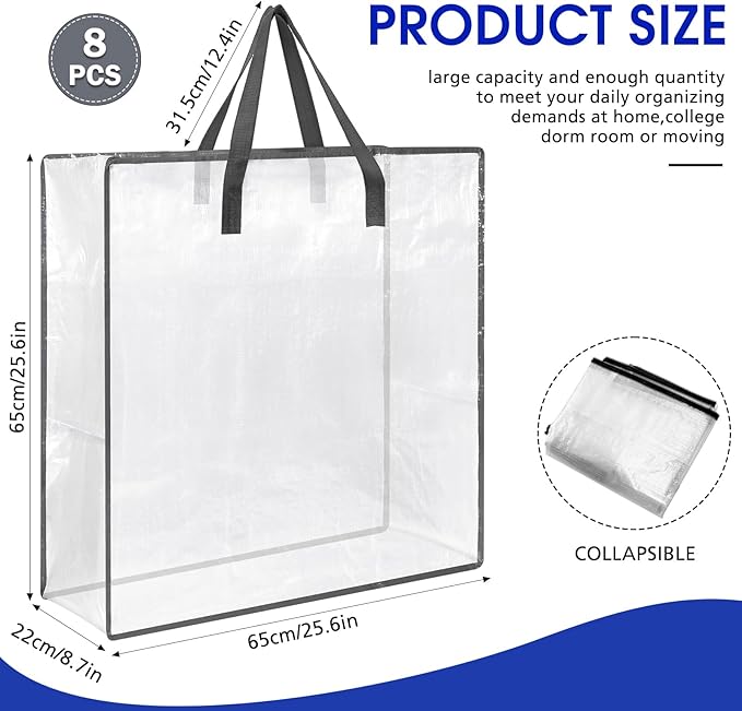 8 Pcs Clear Wreath Storage Bags 26 Inch Christmas Decoration Garland Container Door Garland Holiday Wreath Storage Holder with Handle and Zipper Heavy Duty Plastic Packing Totes(Gray)