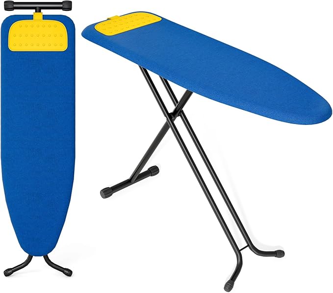 APEXCHASER Ironing Board Full Size, Iron Board with Silicon Rest, Foldable Ironing Boards Standard Size, Heavy Duty Iron Stand Boads, Ironing Table with 7 Height Adjustable Anti-Slip Feet, 13x43 Blue