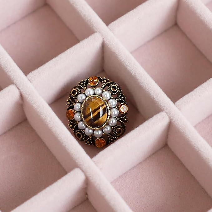 Wudygirl Small Jewelry Organizer 24 Grid Jewelry Box with Clear Lid Velvet Ring Holder Earring Organizer Jewelry Tray for Drawer Jewelry Display Case for Women Gift (Pink)