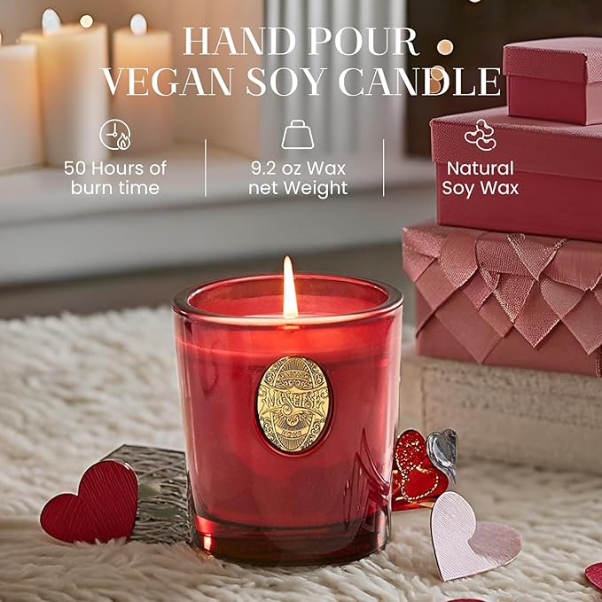 M&SENSE Natural Strong Soy Candle | Red Camellia & Vivid Red | 9.2 oz, 50H Burn Time | Candle Gift for Her | Scented Candle for Valentine’s Day