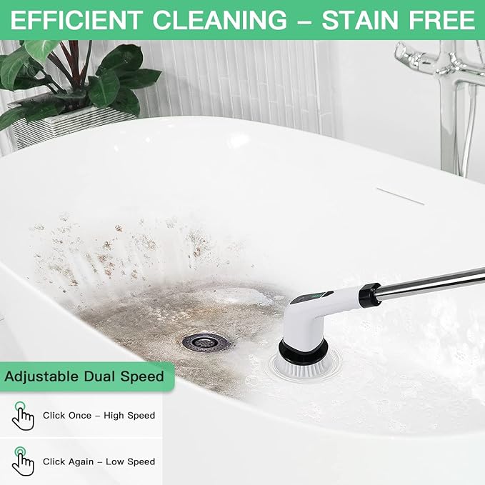 Electric Spin Scrubber Cordless Bath Tub Power Scrubber Bathroom Cordless Cleaning Brush with 7 Replaceable Drill Brush Heads Shower Cleaning Scrubbers with Adjustable Handle for Bathroom Kitchen