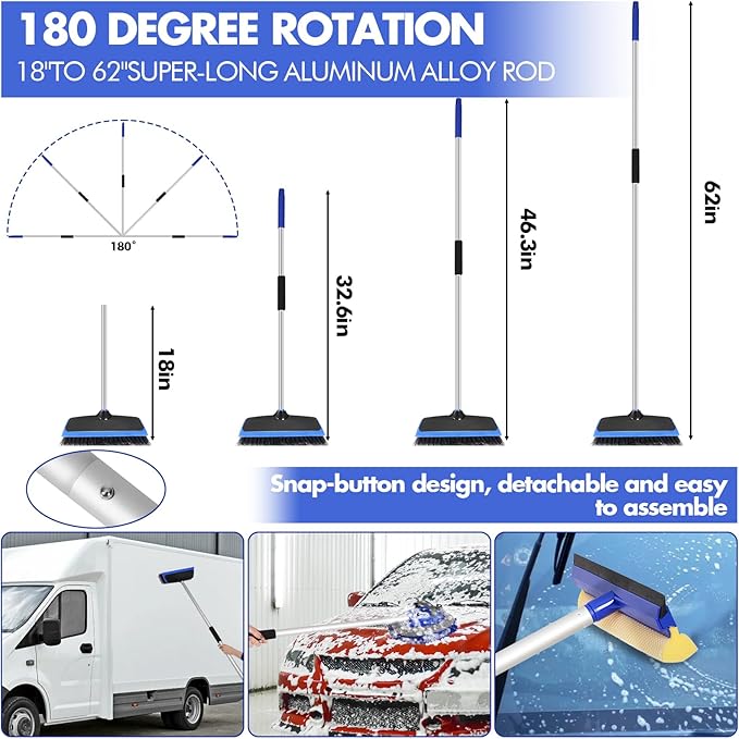 ANCLO 62'' Car Wash Brush with Long Handle, Scratch-Free Car Wash Mop Kit with Wheel Tire Brush, Wash Mitt Towel, Windshield Squeegee, Car Cleaning Brush Kit for Cars RV Truck Boat