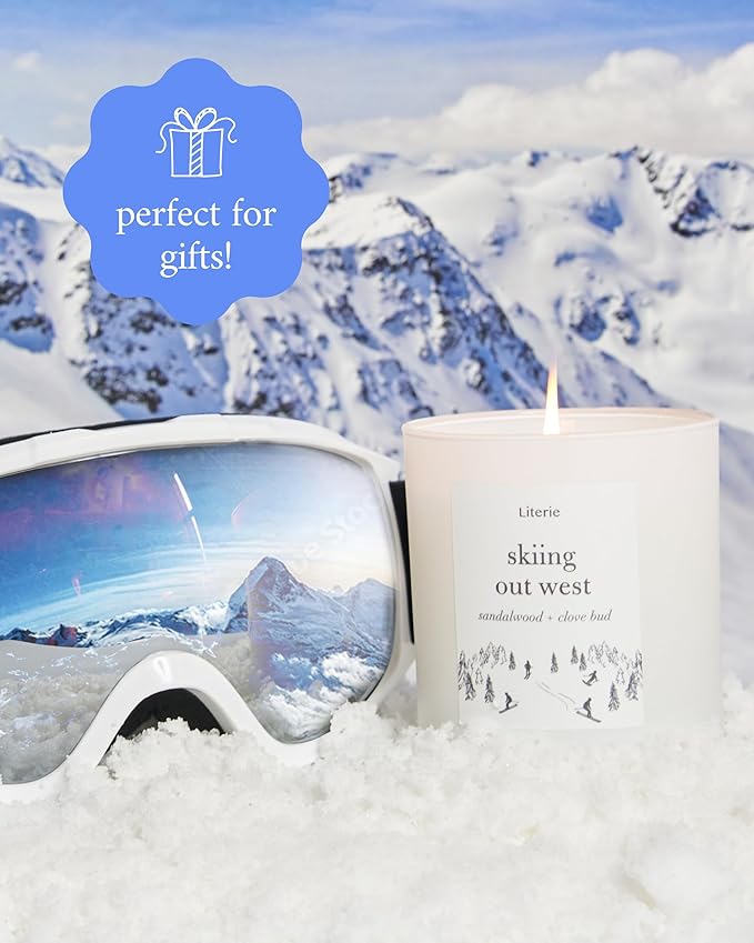 Literie NYC Inspired Scented Candle: Skiing Out West - Sandalwood & Clove Bud Scent, 9oz, 50 Hour Burn, Vegan Soy & Coconut Blend Candle for Home Decor, Gift for Women & Men