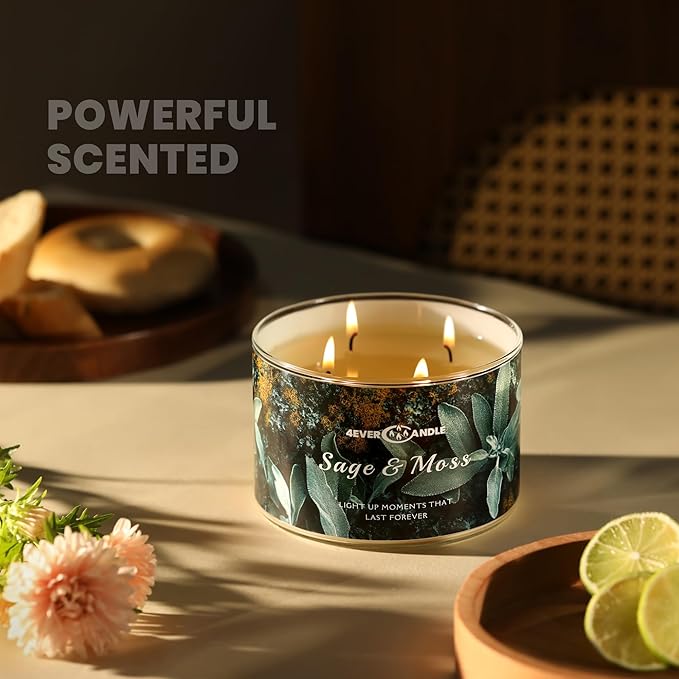 4EVER Scented Candles | 4-Wick 18oz Soy Wax Candle | Up to 50Hrs Clean Burn | Aromatherapy Candles for Home Scented | Gifts for Women & Mom, Sage & Moss