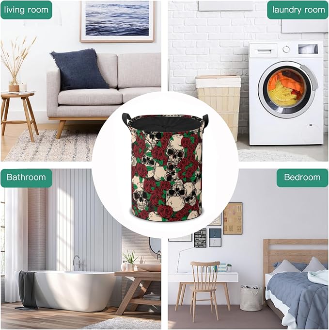 Skeleton Storage Baskets Foldable Laundry Hamper Fabric Organizer Storage Bins with Handles for Shelves, Closet, Nursery, Laundry, Toys
