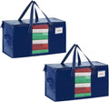 VENO 2 Pack Moving Bags, Christmas Storage Bins, Moving Boxes Alternative, Comforter and Blanket Storage Bags, College Dorm Packing Supplies, Foldable Heavy-Duty Tote with Window (Blue, 2 Pack)