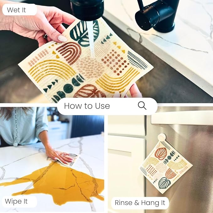 Harps&Seb Swedish Dishcloths for Kitchen Dishcloths - 6 Pack, Reusable Paper Towels with Clips, Super Absorbent Washable Non-Scratch Swedish Dish Towels, No Odor, Biodegradable