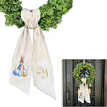 Rabbit Easter Wreath Bow Custom Embroidered Monogram Spring Bunny Wreath Sash for Front Door Hand Tailored Easter Decorations Spring Bows for Wreaths (Y)