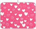 Hot Pink Love Dish Drying Mat for Kitchen Countertop 18x24 Happy Valentine’s Day Heart Large Drying Mat Reusable Quick Dry Dish Sink Mats Easy Clean Decorative Essentials