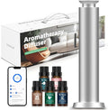 Wirless Rechargeable Waterless Scent Diffuser Kit, Includes 5 Premium Oils, 2000 Sq.Ft Coverage,Hotel Scent Diffuser for Home, Studio, Cordless Essential Oil Diffuser Large Room, APP Control - Silver