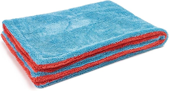Autofiber [Dreadnought Max] Triple Layer Microfiber Car Drying Towel | Twist Pile | 1400GSM | 1 Pack (20"x30", Blue/Red)