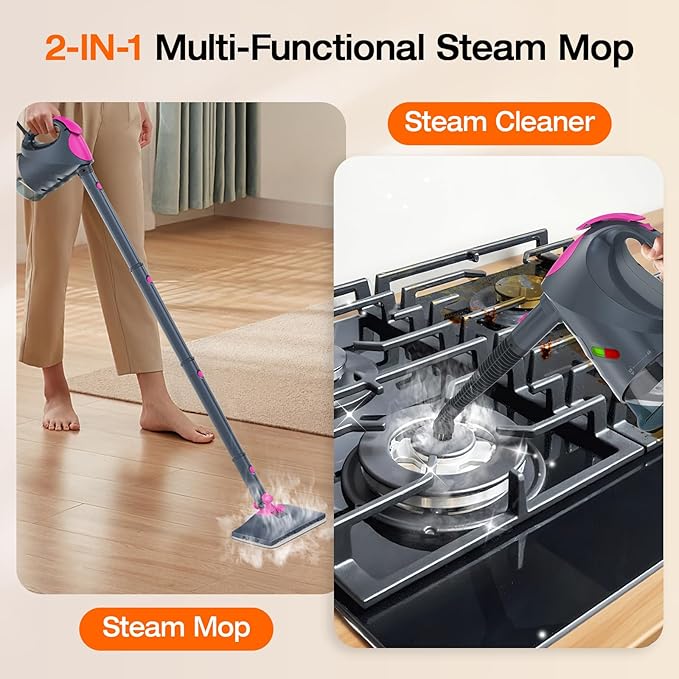 ScrubWiz 10-in-1 Steam Cleaner, Steam Mop & Detachable Handheld Steam Cleaner, 320ml Water Tank, 10s Fast Heating, Portable Steamer for Kitchen, Floor, Tiles, Home, BBQ, Ergonomic Handle, Mid Gray