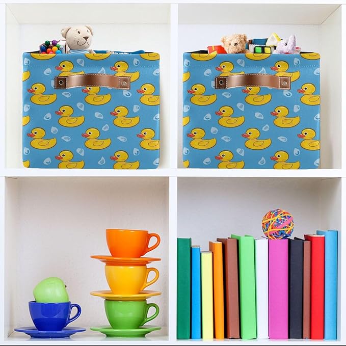 ALAZA Yellow Duck on Blue Cartoon Foldable Storage Box Storage Basket Organizer Bins with Handles for Shelf Closet Living Room Bedroom Home Office 1 Pack