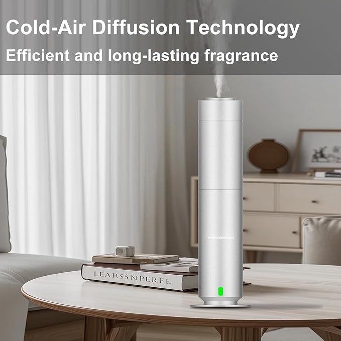 Waterless Scent Diffuser Kit, Includes 5 Premium Oils, 2000 Sq.Ft Coverage, Hotel Collection Scent Diffuser for Home, Studio, Essential Oil Diffuser Large Room, Remote & APP Control - Silver