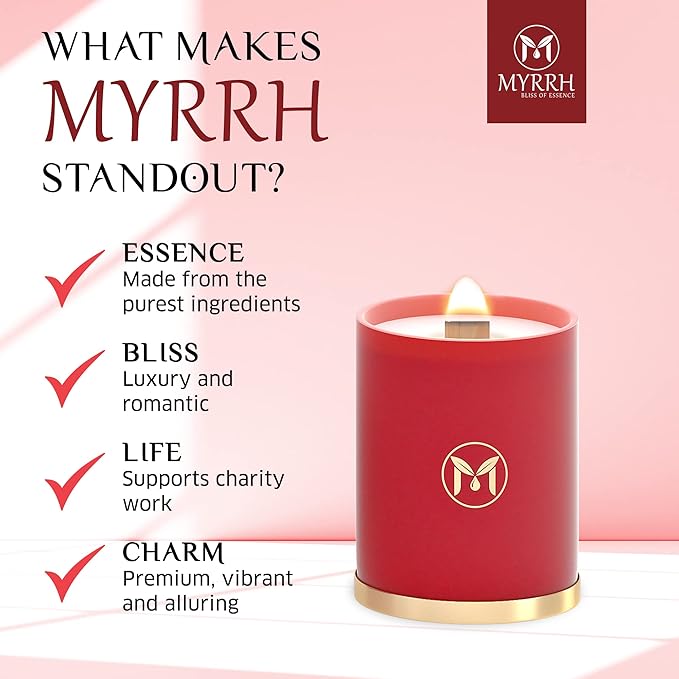 MyrrhUSA Apple Cinnamon Scented Candle – 15 oz Natural Soy Wax with Crackling Wooden Wick & Essential Oil | 80 Hour Burn | Luxury Aromatherapy Candle for Relaxation, Home Décor, Living Room & Bathroom