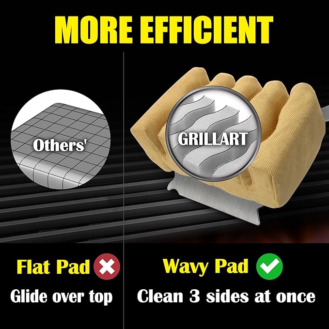 GRILLART Grill Brush for Outdoor Bristle Free - Reinforced Grill Scraper BBQ Brush - Replaceable Head Barbecue Grill Cleaning Brush - Safe BBQ Accessories Grill Tools for Men/Dad - Deep Clean