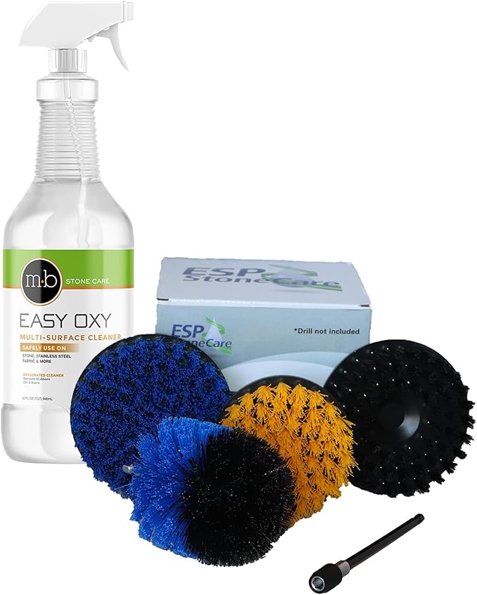 MB Stone Care Easy Oxy Marble Tile Grout Cleaner with Drill Brush KIT - Cleans Granite, Stainless Steel, Fabric, Quartz, Glass (Quart Bundle)