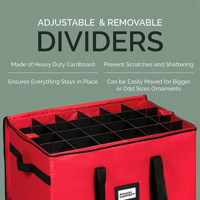 Christmas Ornament Storage Container,Box Stores Up to 96, Adjustable Dividers, Large Organizer Bin to Protect and Store Holiday Décor