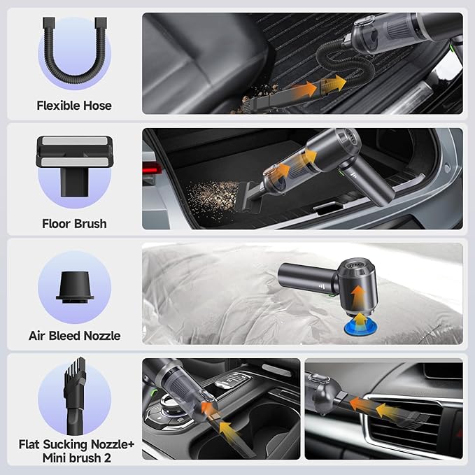 Ytnewin Car Vacuum Portable Cordless, Small Handheld Vacuum Cleaner with 24000PA High Power Suction, Mini Vacuum Cordless Rechargeable with One-Touch Empty, 10-in-1 Hand Vac for Car Home Office Dust