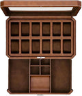 ROTHWELL 12 Slot Leather Watch Box with Valet Drawer - 12 Slot Luxury Watch Case Display Organizer, Microsuede Liner, Mens Accessories Holder, Jewelry Case, Jewelry Display Organizer (Tan/Brown)
