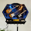 Custom 2D Flat Print Rock Guitar Key Storage Holder for Music Lover Family Friends Music Themed Wall Hooks Personalized Vintage Guitar Stand Name Key Rack Coat Holder for Culb Living Room Hallway