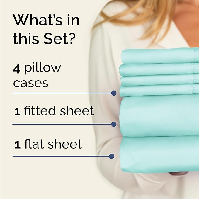 Cal King 6 Piece Sheet Set - Comfy Breathable & Cooling - Ultra-Soft Hotel Luxury Bedding Set w/ 8-16 Inch Deep Pockets - 1 Flat & 1 Fitted Sheet & 4 Pillowcases - Wrinkle Free & Easy Care - Spa Blue