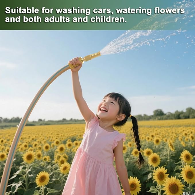 Heavy Duty Brass Hose Nozzle - High Pressure Water Spray Gun for Car Washing & Garden Watering, 3/4" GHT Thread, Adjustable Flow Control