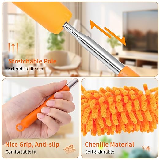 TIMIVO Mini Duster for Cleaning, 360° Bendable Hand Dusters with Extension Pole, Washable Small Duster for Car Interior, Office, Furniture
