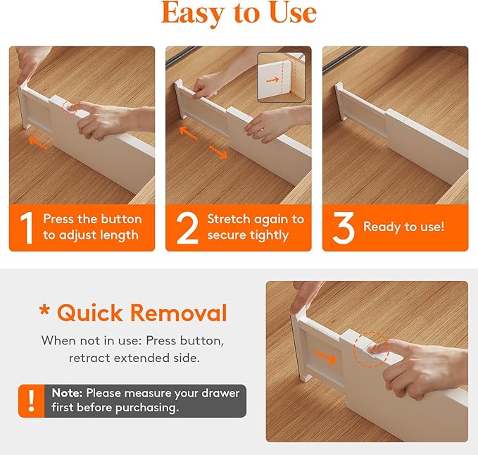 Lifewit 6 Pack Drawer Dividers 5" High, 13.5-22" Adjustable Clothes Organizers, Expandable Dresser Separators in Bedroom/Bathroom/Kitchen/Office, PLS5