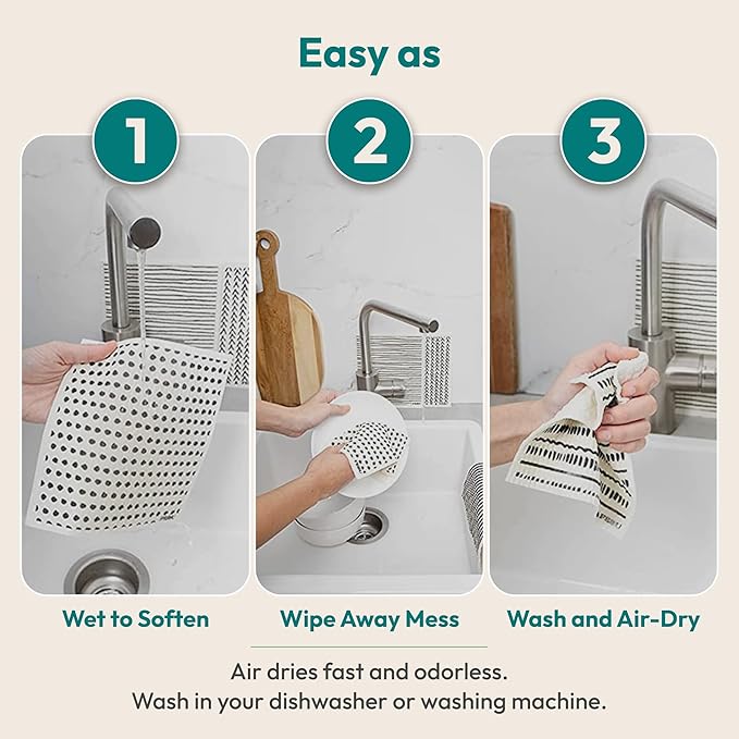 FEBU Swedish Dishcloths for Kitchen | 5 Pack Eastern Reusable Paper Towels Washable | Swedish Dish Towels | Non-Scratch Cellulose Sponge Cloths | No Odor, Biodegradable Cleaning Cloths