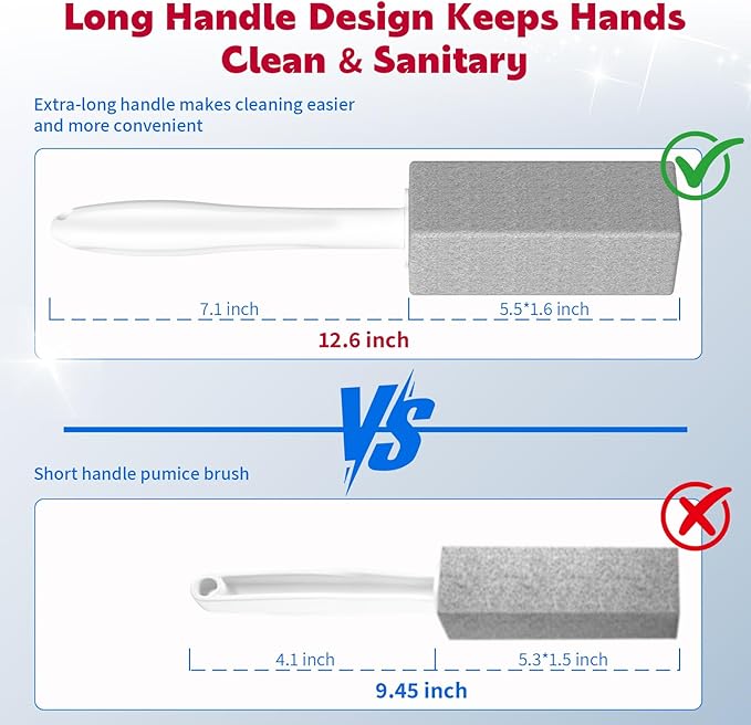 W&E Choice Toilet Pumice Stone 4 Pack, Pumice Stone for Bathtub Cleaning with Extra Long Handle, Toilet Brush for Cleaning Toilets, Bathtubs, Grills, Swimming Pools, Sinks