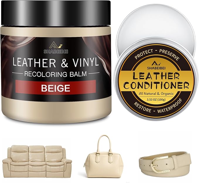 Leather Recoloring Balm with 100ml Mink Oil, Beige Leather Repair Kit and Scratch Remover for Furniture, Car Seats, Sofas, Dye & Restorer for Couches, Vinyl, PU, Faux