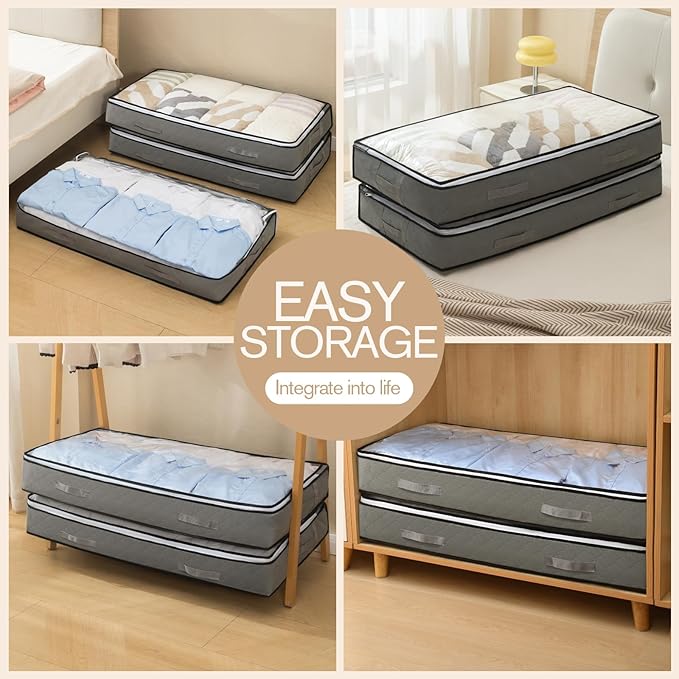 Fasolara 90L Under Bed Storage Containers, Closet Organizers and Storage Bins, Foldable Underbed Storage Bags for Blanket, Clothing, Comforter, Sweaters, Pillows, Linen Sheets, Wrapping Paper, black