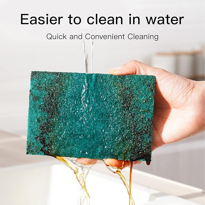 GUEICN Heavy Duty Scour Pads Sponge Dish Scrubber Non-Scratch Green Reusable Household Scrub Pads for Kitchen and Dish Cleaning Tool (20Pcs Sponge+3Pcs Clean Towel)