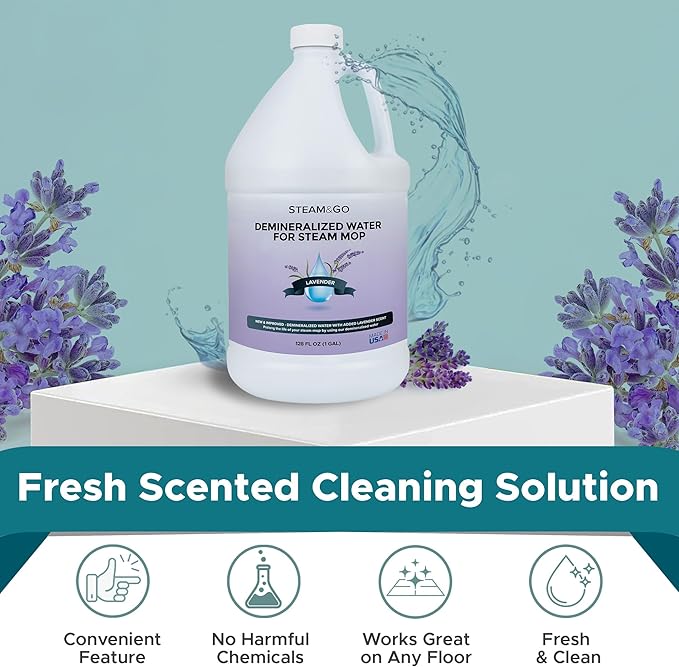 Steam & Go Demineralized Water Cleaning Solution for Floor & Multi-Surface Steam Cleaners - Compatible for All Steam Mops - Lavender Scent, 128 oz
