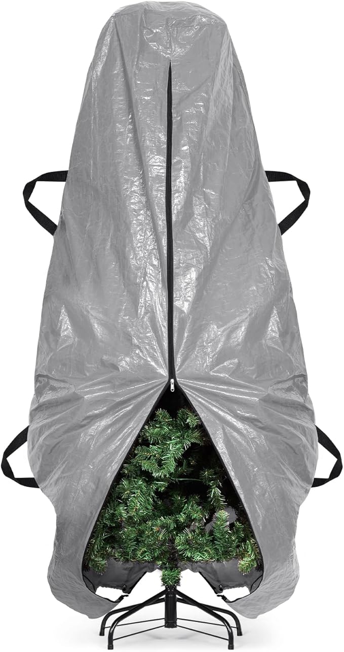 BALEINE Upright Christmas Tree Storage Bag, 7.5 ft Tear Resistant PE Material Christmas Tree Bag with 4 Reinforced Handles for Xmas Holiday (Grey)