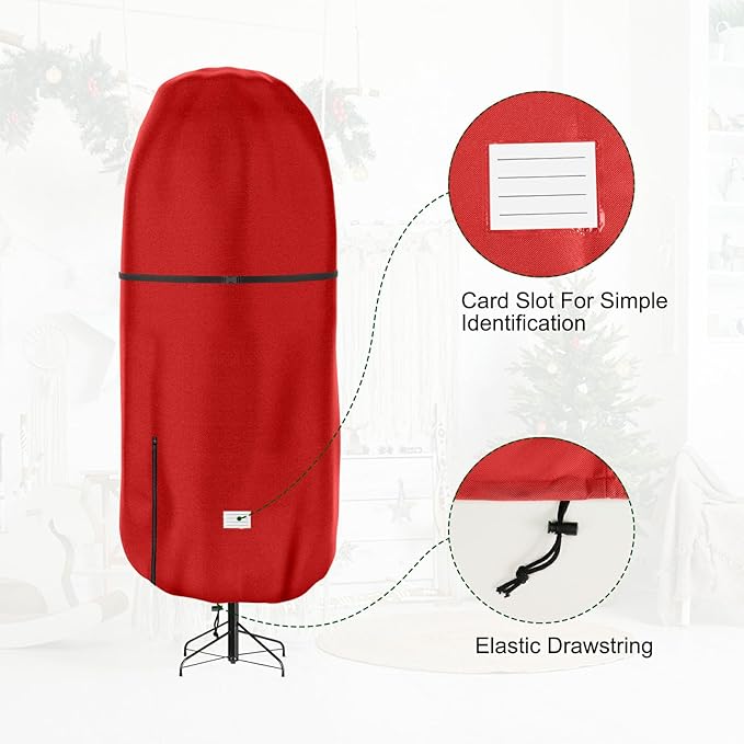 Upright Christmas Tree Storage Cover - Tear Resistant Adjustable 7.5 FT Xmas Bag for Artificial Standing Tree With Ornaments, Dustproof Fabric Cover