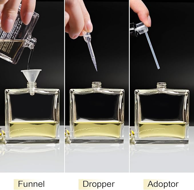 Yerpkefey 100ml/3.4 Oz Glass Spray Bottle Perfume Atomizer,Empty Refillable Perfume Spray Bottle with 3 Kinds of Dispenser (A4)