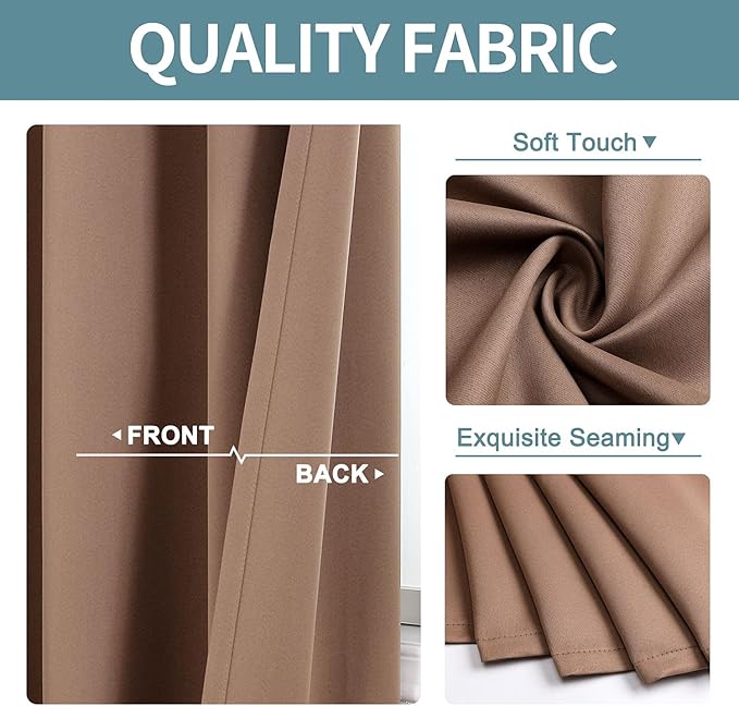 ChrisDowa Blackout Curtains 102 Inches Long for Living Room, Grommet Thermal Insulated Room Darkening Curtains for Bedroom (1 Panel Set, Cappuccino, 52W x 102L)