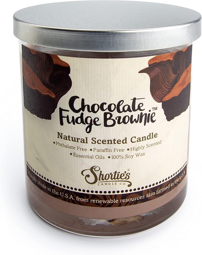 Chocolate Fudge Brownie Scented Natural Soy Candle, Essential Fragrance Oils, 100% Soy, Phthalate & Paraben Free, Clean Burning, 9 Oz.