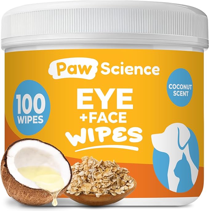 Dog Eye Wipes - Hypoallergenic Eye & Face Wipes for Dogs, Cats, & Puppy - Pet Tear Stain Remover & Cleaner - Gently Cleans & Removes Discharge, Crust, & Gunk (Coconut)