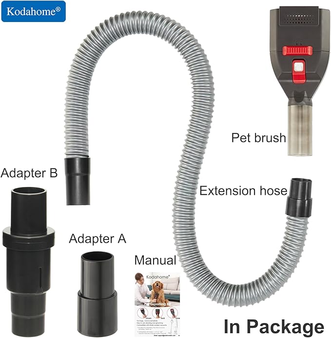 Kodahome Dog Brush Vacuum Attachments, Compatible with Shark Navigator Rotator Lift Away Stratos Rocket NV360 NV501 HV300... Vacuums, Pet Hair Shedding Grooming Tool with Hose Adapters