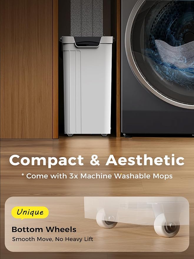 ADICOM Mop and Bucket Set | Auto-Spray Cleaning | Dirty Water Separation Keep Water Fresh | Flat Mop & Bucket with Scraper | 3X Washable Pads | Mops for Floor Cleaning All Floors Tile Wall Window