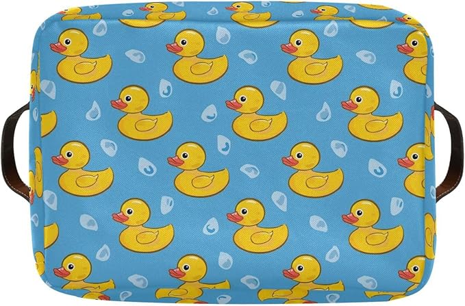 ALAZA Yellow Duck on Blue Cartoon Foldable Storage Box Storage Basket Organizer Bins with Handles for Shelf Closet Living Room Bedroom Home Office 1 Pack