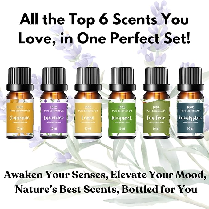 Essential Oils for Laundry – 6 Most Popular 100% Pure Therapeutic Grade Aromatherapy Oils, Lavender, Tea Tree, Eucalyptus, Bergamot, Lemon, Chamomile for Dryer Balls, Diffusers, Soaps, Candles