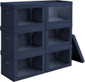 Stackable Storage Bins with Lids - Large Storage Box with Lids, Foldable Closet Boxes for Organizing, Wardrobe Clothes Organizer with Window, Cubes Bins for Living Room, 6 Pack, Navy Blue