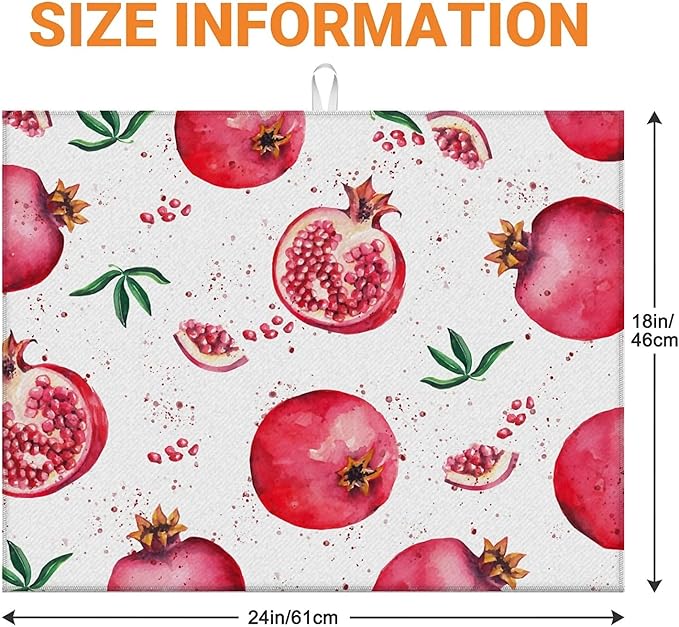 Dish Drying Mat For Kitchen Counter, Red Pomegranate Microfiber Absorbent Dish Drainer Rack Pad Reusable Large 18x24in Drying Mat