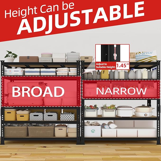 PrimeZone 60" W X 24" D X 72" H Heavy Duty Garage Storage Shelves - Adjustable Metal Shelving Unit, 5 Tier Industrial Shelves for Storage Standing Utility Rack for Warehouse, Pantry, Basement, Black