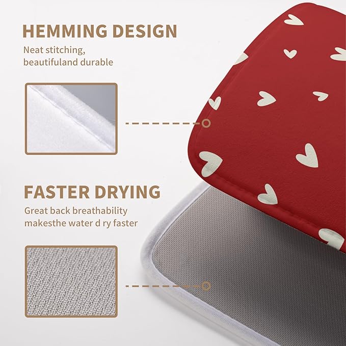Wnoesat Valentines Day Dish Drying Mat 18x24 Inch Valentine Red Love Heart Drying Mats for Kitchen Counter Super Absorbent Microfiber Medium Dish Drying Pad Heat Resistant Dish Draining Rack Mat